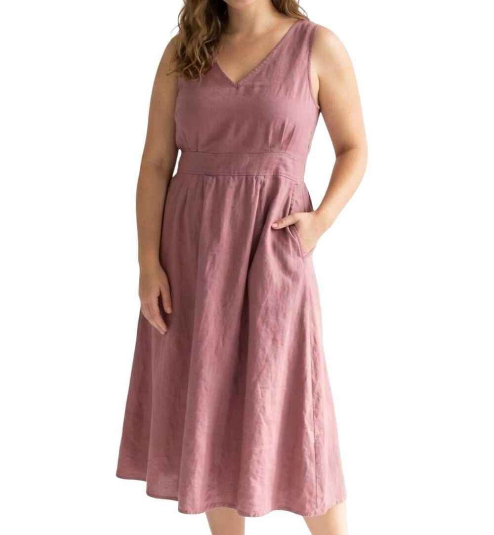 Cynthia Rowley Dress Women's 14 Pink Linen Pinafore Midi Sleeveless Soft